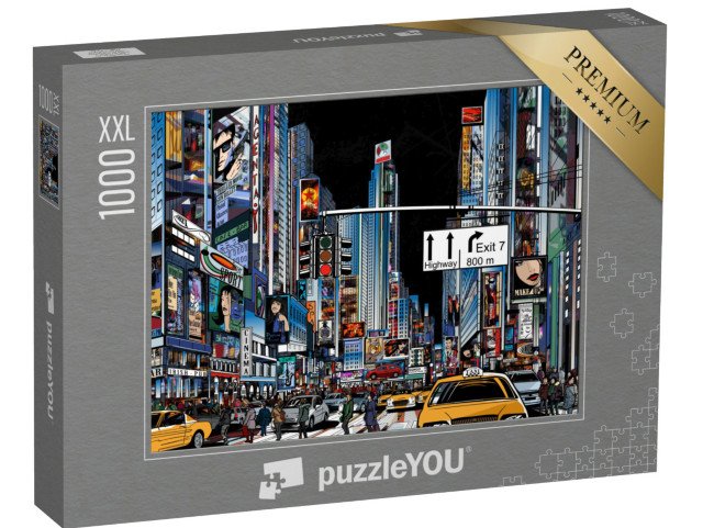 puzzle 1000 dílků XXL „Vektorová ilustrace ulice v New Yorku v noci, USA“