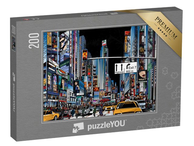 puzzle 200 dílků „Vektorová ilustrace ulice v New Yorku v noci, USA“