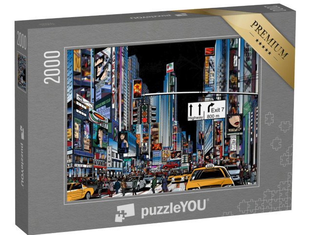 puzzle 2000 dílků „Vektorová ilustrace ulice v New Yorku v noci, USA“