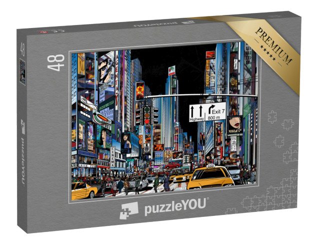 puzzle 48 dílků „Vektorová ilustrace ulice v New Yorku v noci, USA“