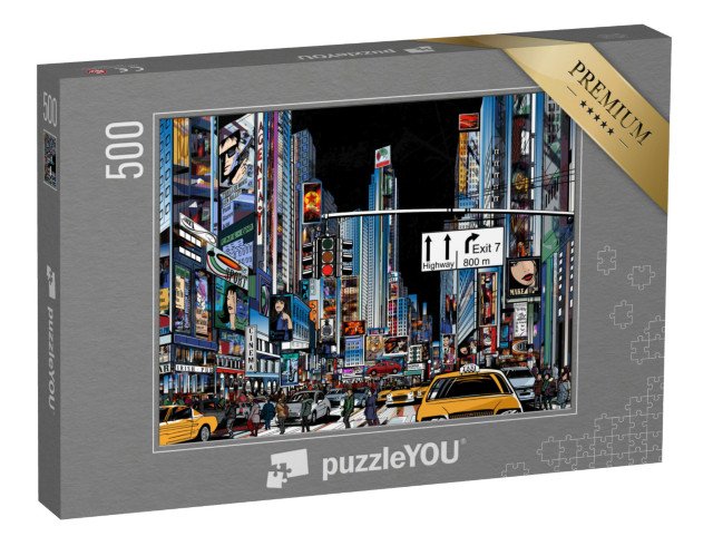 puzzle 500 dílků „Vektorová ilustrace ulice v New Yorku v noci, USA“