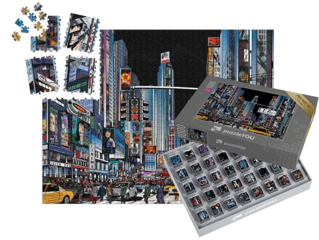 SMART SORTED® | Puzzle 1000 dílků „Vektorová ilustrace ulice v New Yorku v noci, USA“