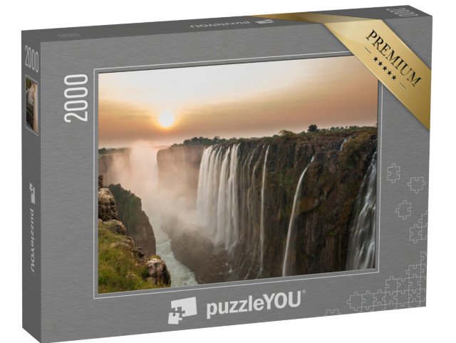 puzzle 2000 dílků „Viktoriiny vodopády při západu slunce, pohled ze Zambie“