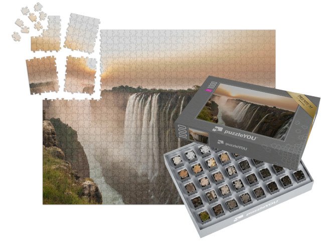 SMART SORTED® | Puzzle 1000 dílků „Viktoriiny vodopády při západu slunce, pohled ze Zambie“