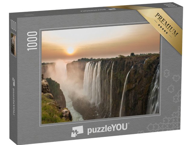 puzzle 1000 dílků „Viktoriiny vodopády při západu slunce, pohled ze Zambie“