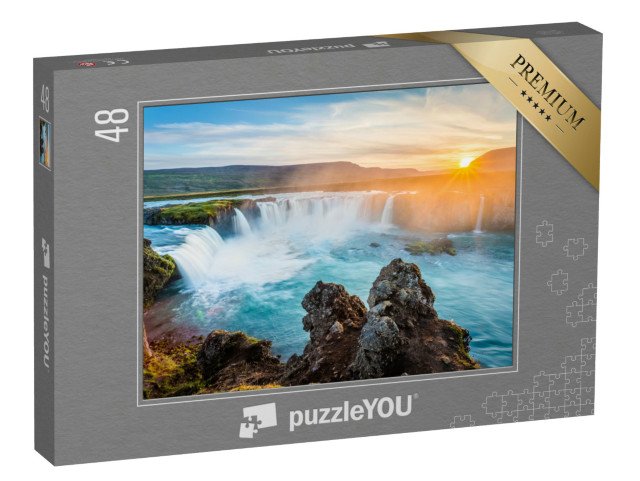 puzzle 48 dílků „Vodopád Godafoss při západu slunce, Island“
