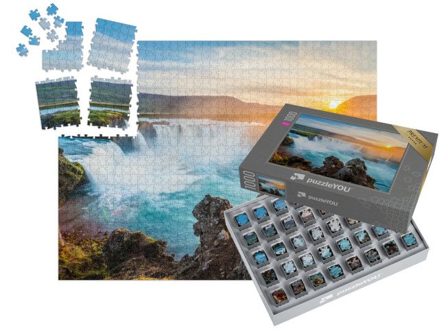 SMART SORTED® | Puzzle 1000 dílků „Vodopád Godafoss při západu slunce, Island“