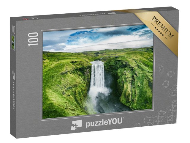 puzzle 100 dílků „Vodopád Skogafoss uprostřed přírody, Island“