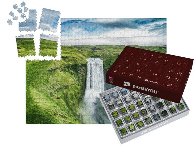 Adventní kalendář „Vodopád Skogafoss uprostřed přírody, Island“