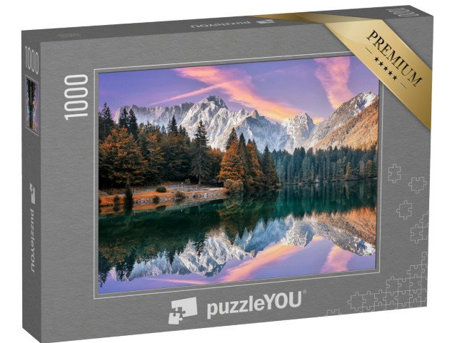 puzzle 1000 dílků „Východ slunce na podzim u jezera Fusine, Itálie“