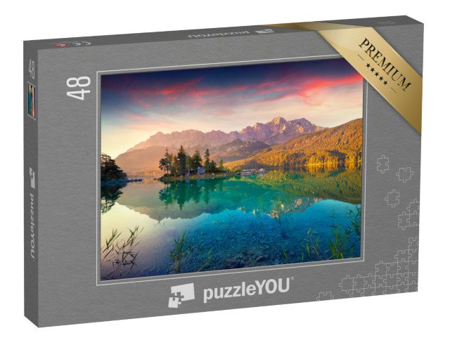 puzzle 48 dílků „Východ slunce u Eibsee, německé Alpy“