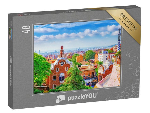 puzzle 48 dílků „Výhled na Barcelonu z parku Güell, Španělsko“