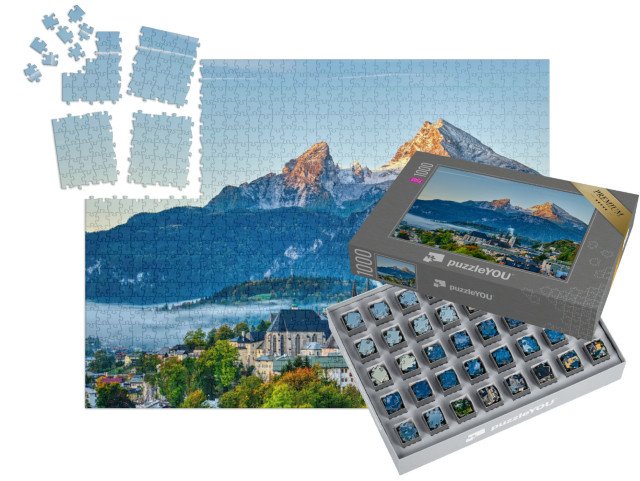SMART SORTED® | Puzzle 1000 dílků „Watzmann a město Berchtesgaden v Bavorských Alpách, Německo“