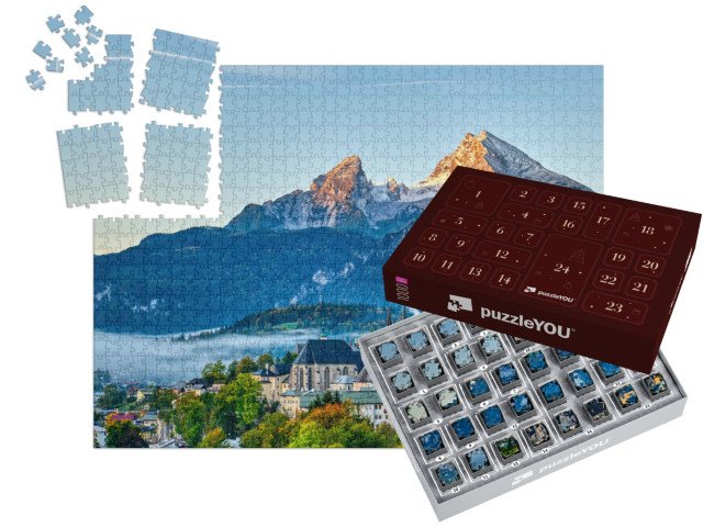 Adventní kalendář „Watzmann a město Berchtesgaden v Bavorských Alpách, Německo“
