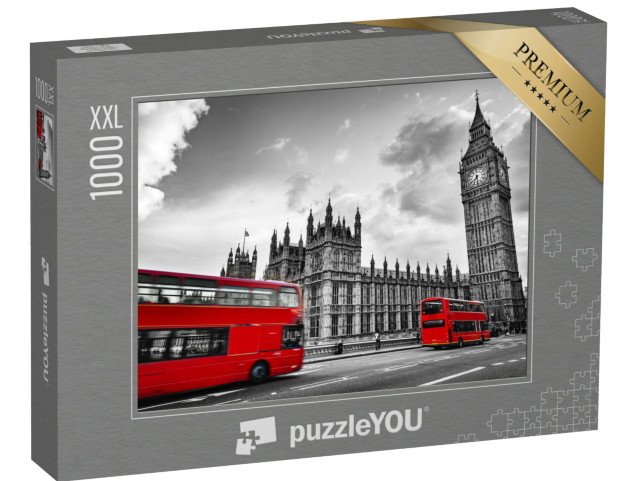 puzzle 1000 dílků XXL „Westminsterský palác, Big Ben, autobus Routmaster, Londýn, Anglie“