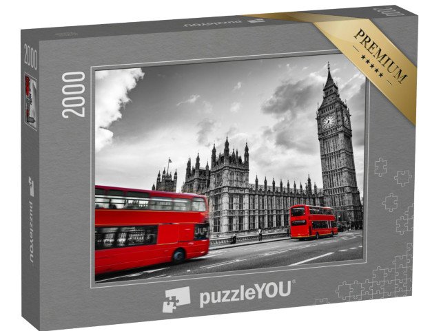 puzzle 2000 dílků „Westminsterský palác, Big Ben, autobus Routmaster, Londýn, Anglie“