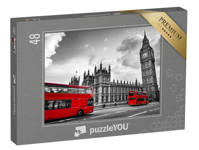puzzle 48 dílků „Westminsterský palác, Big Ben, autobus Routmaster, Londýn, Anglie“