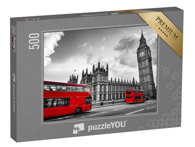 puzzle 500 dílků „Westminsterský palác, Big Ben, autobus Routmaster, Londýn, Anglie“
