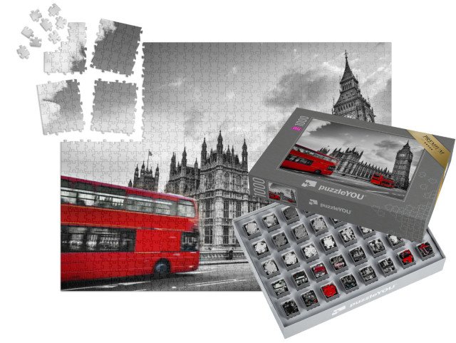 SMART SORTED® | Puzzle 1000 dílků „Westminsterský palác, Big Ben, autobus Routmaster, Londýn, Anglie“