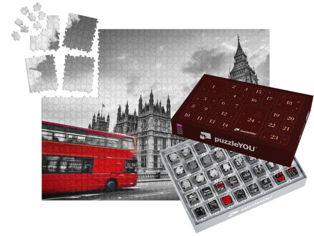 Adventní kalendář „Westminsterský palác, Big Ben, autobus Routmaster, Londýn, Anglie“
