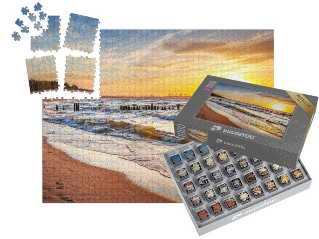 SMART SORTED® | Puzzle 1000 dílků „Západ slunce na pláži u Baltského moře, Polsko“
