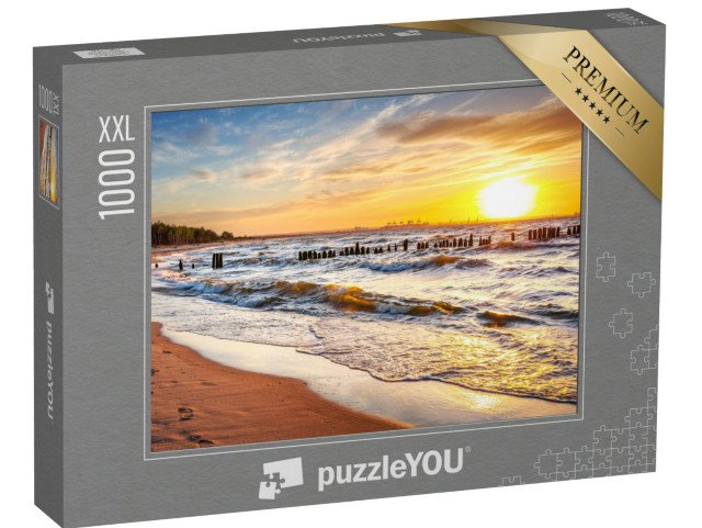 puzzle 1000 dílků XXL „Západ slunce na pláži u Baltského moře, Polsko“