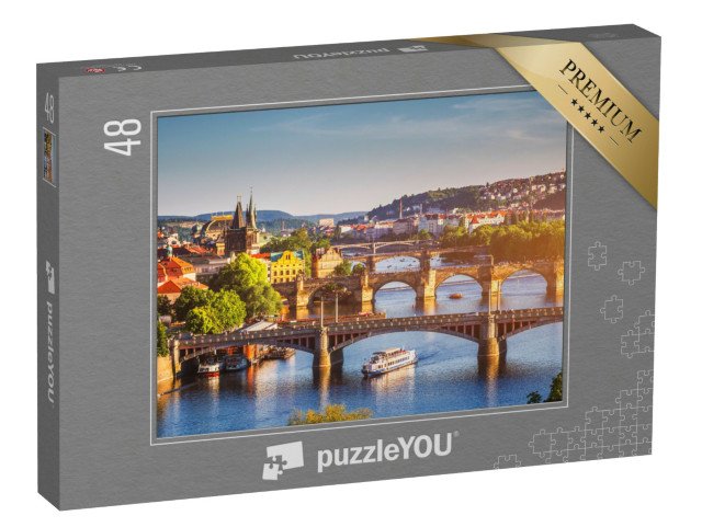 puzzle 48 dílků „Západ slunce nad Karlovým mostem, Praha, Česká republika“