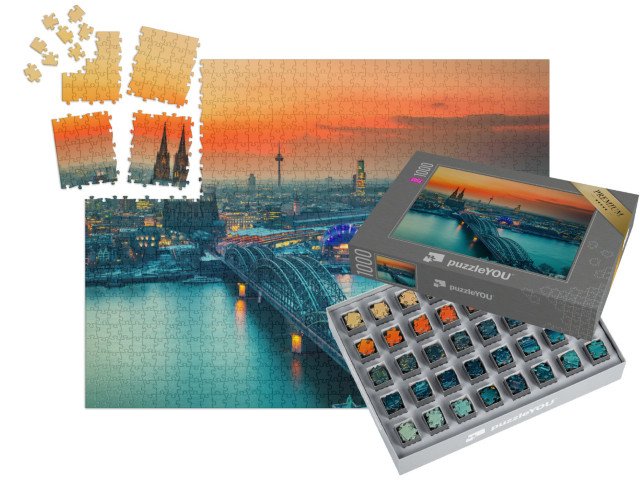 SMART SORTED® | Puzzle 1000 dílků „Západ slunce nad Kolínem nad Rýnem, Německo“