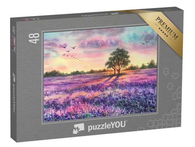 puzzle 48 dílků „Západ slunce nad levandulovým polem“