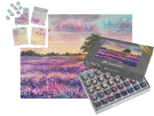 SMART SORTED® | Puzzle 1000 dílků „Západ slunce nad levandulovým polem“