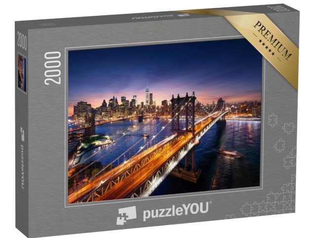 puzzle 2000 dílků „Západ slunce nad Manhattanem a Brooklynským mostem, New York, USA“