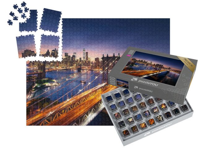 SMART SORTED® | Puzzle 1000 dílků „Západ slunce nad Manhattanem a Brooklynským mostem, New York, USA“