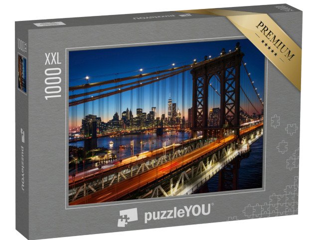 puzzle 1000 dílků XXL „Západ slunce nad Manhattanem s Brooklynským mostem, New York, USA“
