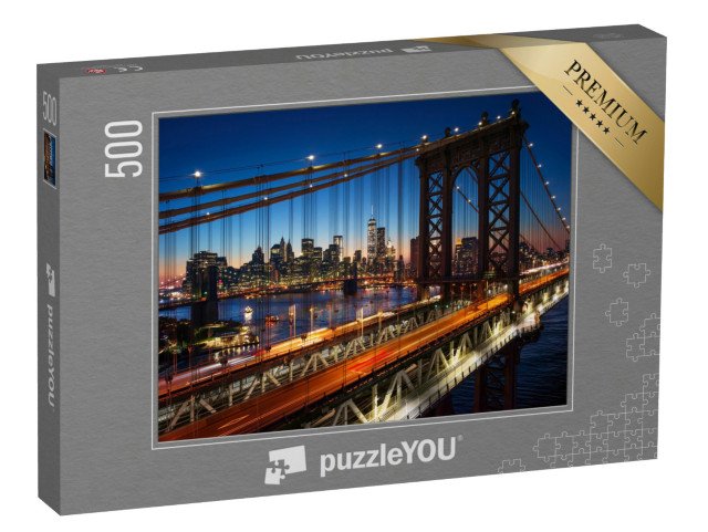 puzzle 500 dílků „Západ slunce nad Manhattanem s Brooklynským mostem, New York, USA“