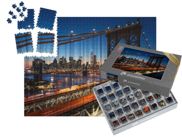 SMART SORTED® | Puzzle 1000 dílků „Západ slunce nad Manhattanem s Brooklynským mostem, New York, USA“