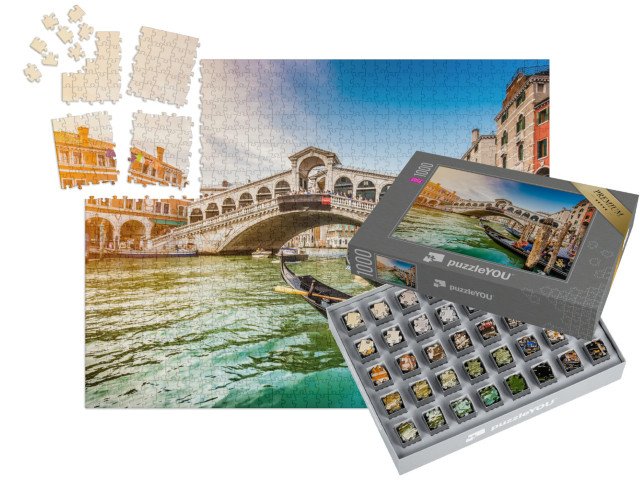 SMART SORTED® | Puzzle 1000 dílků „Západ slunce nad mostem Rialto v Benátkách, Itálie“