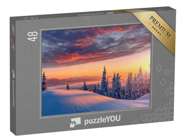 puzzle 48 dílků „Západ slunce nad zasněženými horami“