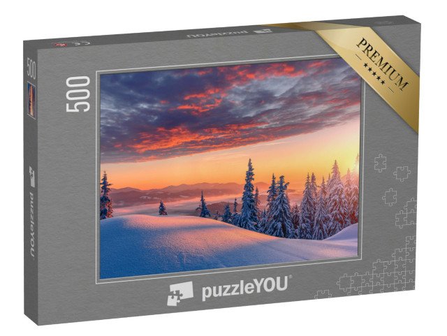 puzzle 500 dílků „Západ slunce nad zasněženými horami“