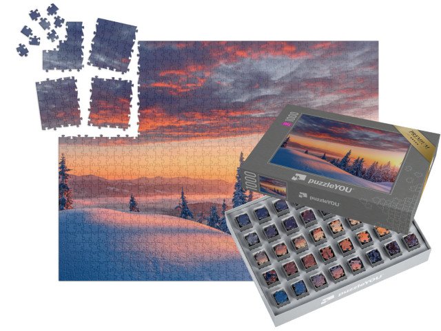 SMART SORTED® | Puzzle 1000 dílků „Západ slunce nad zasněženými horami“