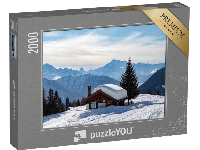 puzzle 2000 dílků „Zasněžená horská chata ve švýcarských Alpách“