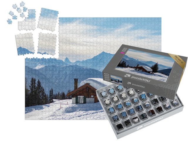 SMART SORTED® | Puzzle 1000 dílků „Zasněžená horská chata ve švýcarských Alpách“