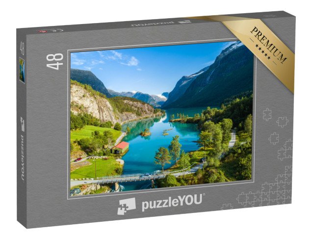 puzzle 48 dílků „Zelené jezero v Norsku“
