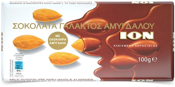 ION AMYGDALOU mléčná čokoláda s celými mandlemi 100g