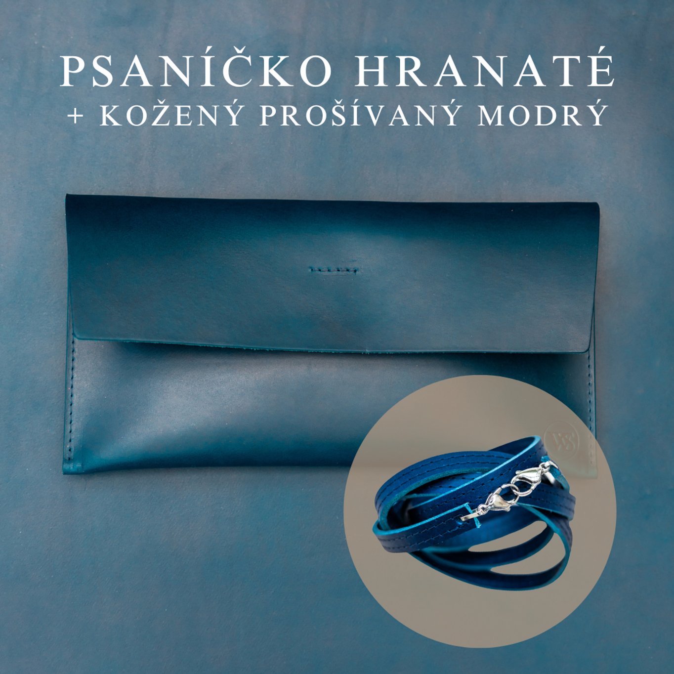 Wood Style Psaníčko Hranaté - Modré Popruh: Kožený prošívaný Modrý