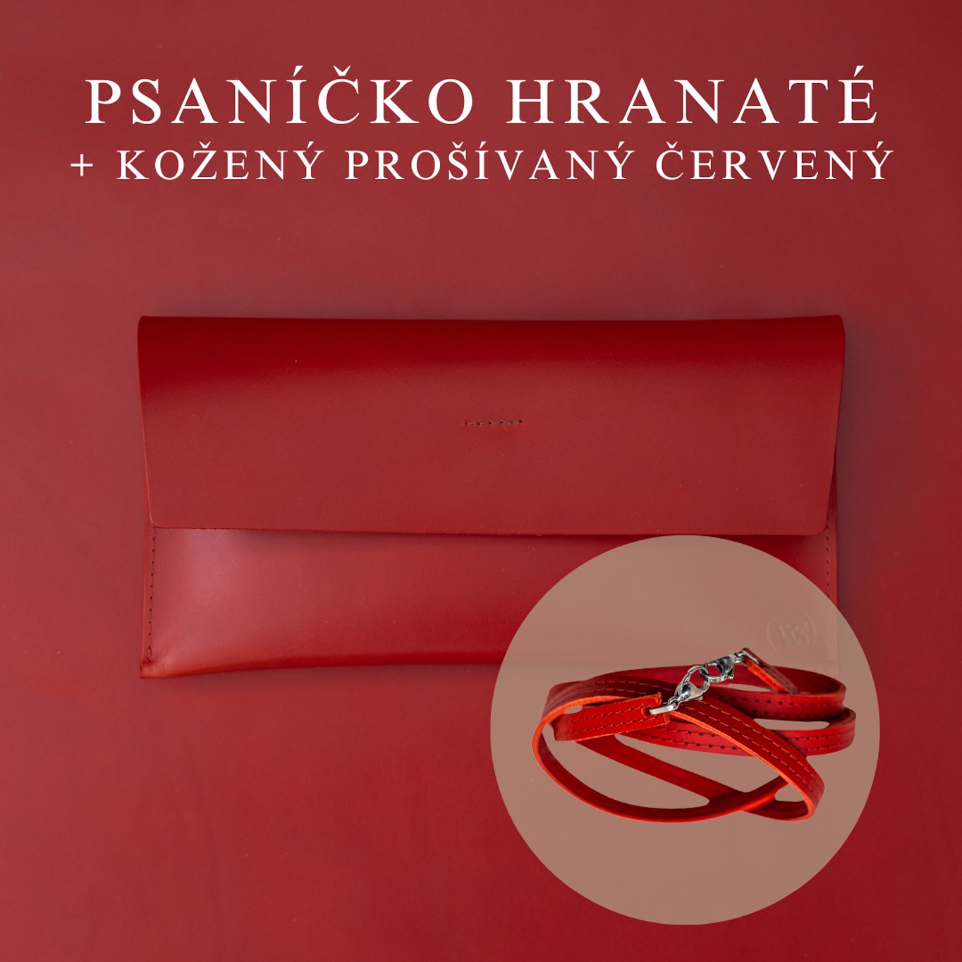 Wood Style Psaníčko Hranaté - Červené Popruh: Kožený prošívaný Červený
