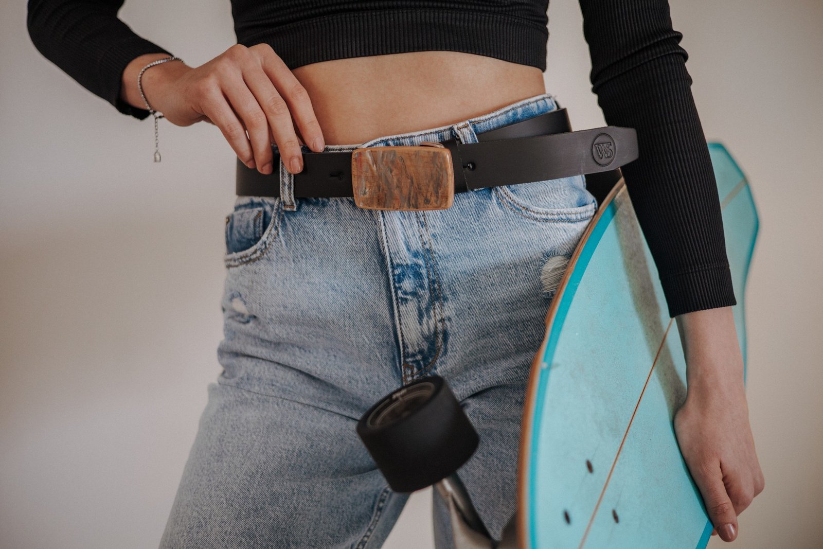 Wood Style Opasek Skejt Kulatý spona 38 Obvod pasu: 95, Barva kůže: Černá - Obrázek 2