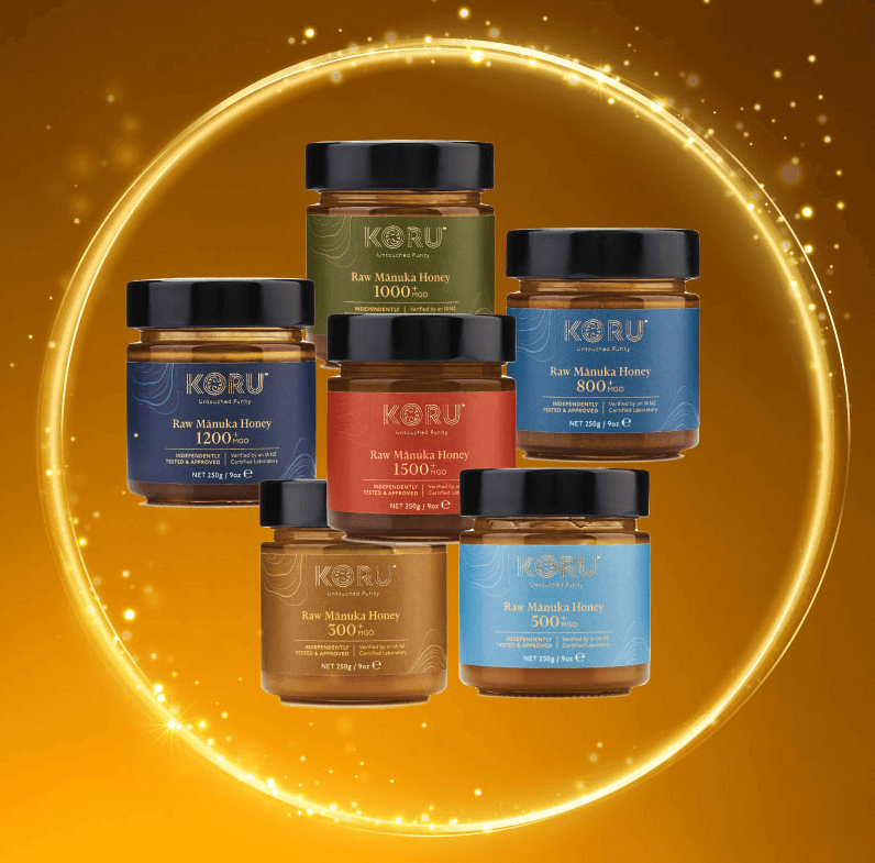 KORU RAW MANUKA HONEY -250g (MGO od 300+ do 1500+) MGO: MGO 300 - 1500 (Kompletní edice - 6 medů)