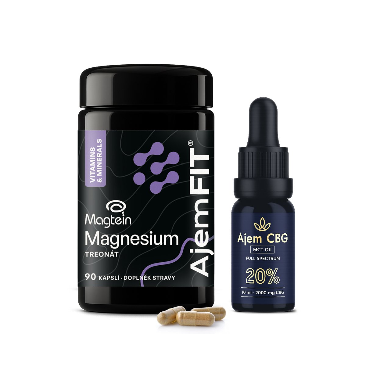 AjemFIT Balíček pro Podporu Spánku a Usínání - Magnesium L-Treonát (Magtein®) - 90 kapslí + Fullspectrum CBG 20% (MCT olej) - 10ml