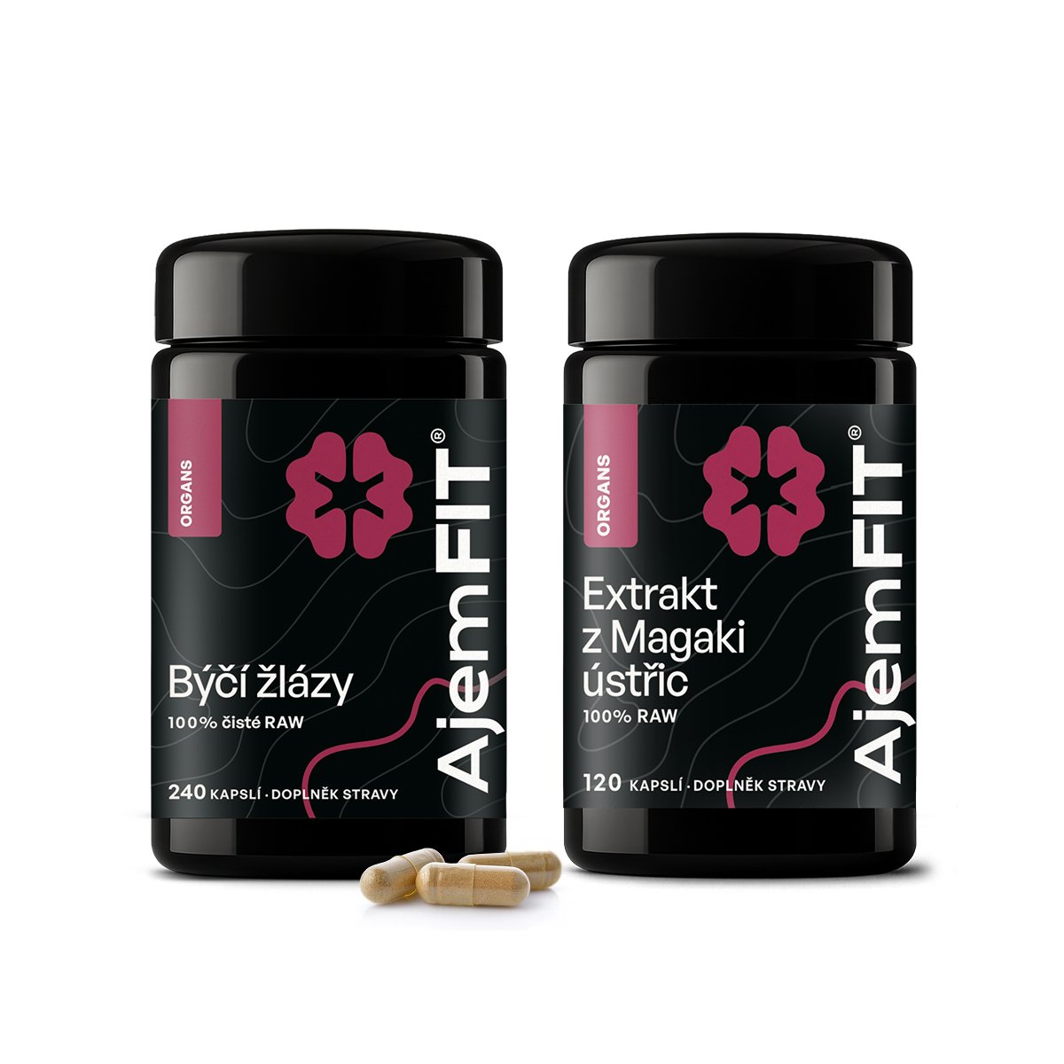 AjemFIT Balíček pro Podporu Libida a Plodnosti - 100% ČISTÉ RAW BÝČÍ ŽLÁZY - 80/240 kapslí (28g/84g) + 100% ČISTÝ EXTRAKT Z ÚSTŘIC MAGAKI (Japonsko) - 120 kapslí (36g)