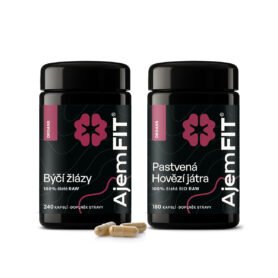 AjemFIT Balíček pro Podporu Síly -100% ČISTÉ RAW BÝČÍ ŽLÁZY - 80/240 kapslí + BIO Raw Hovězí Játra - 60/180 kapslí